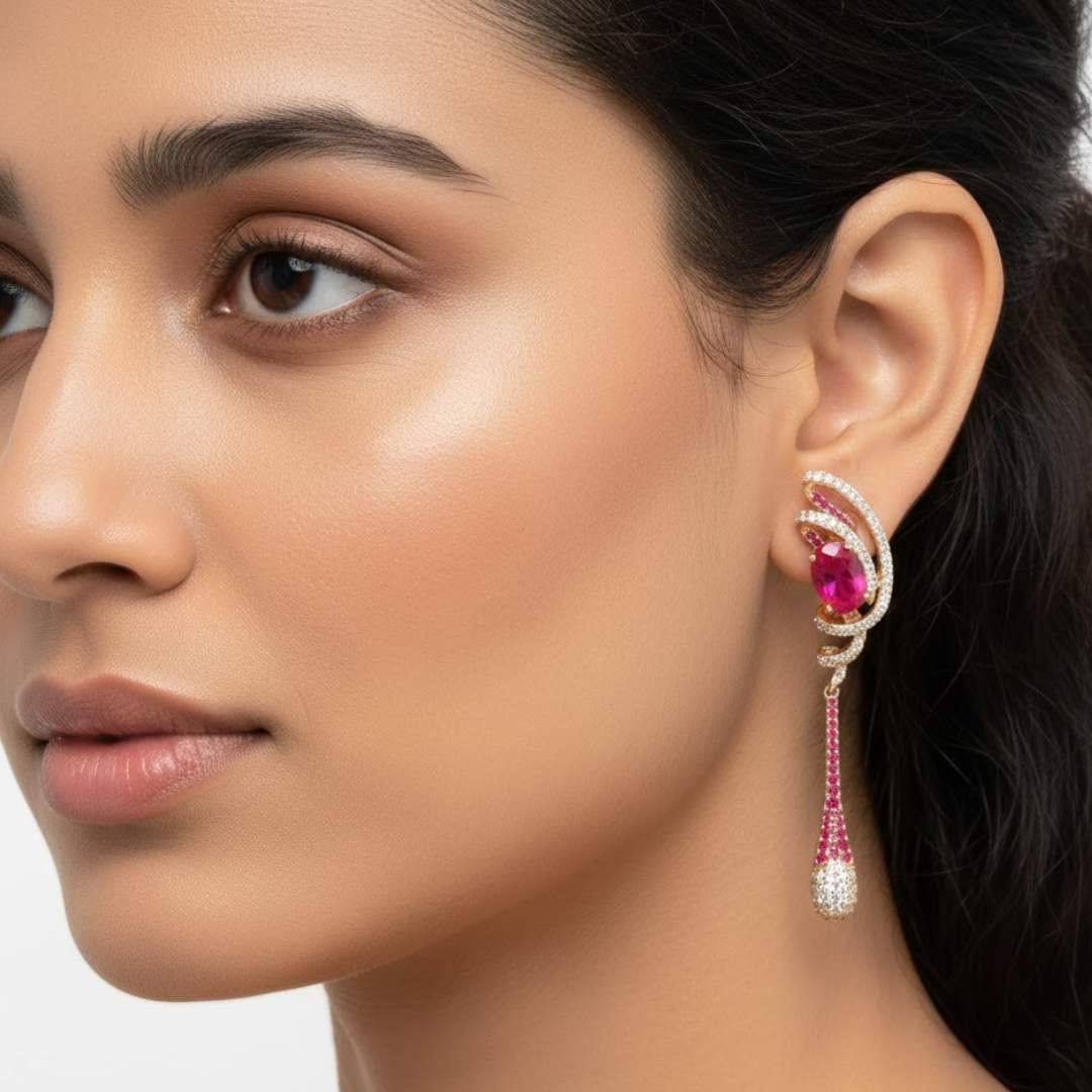 925 Sterling Silver Ruby Elegance Dangle Earrings for Women