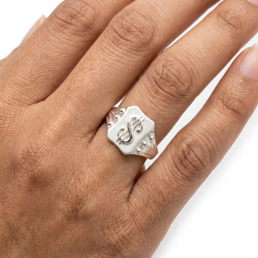 925 Sterling Silver Dollar Sign Octagonal Signet Ring for Men