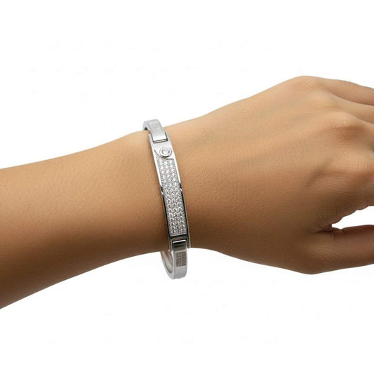 925 Sterling Silver Screw Motif Cuff Bracelet for Women