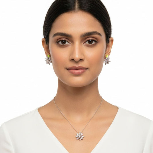 925 Sterling Silver Lilac Floral Jewelry Set for Women Gift Wear