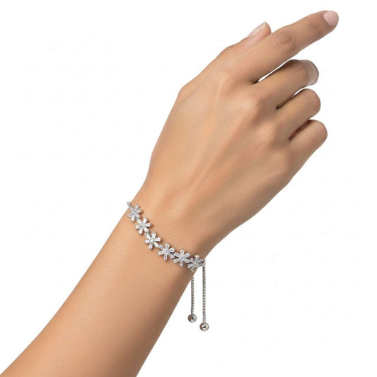 925 Sterling Silver Starburst Baguette Bolo Bracelet for Women