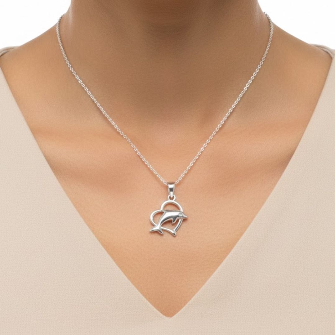 925 Sterling Silver Dolphin in Heart Pendant for Women