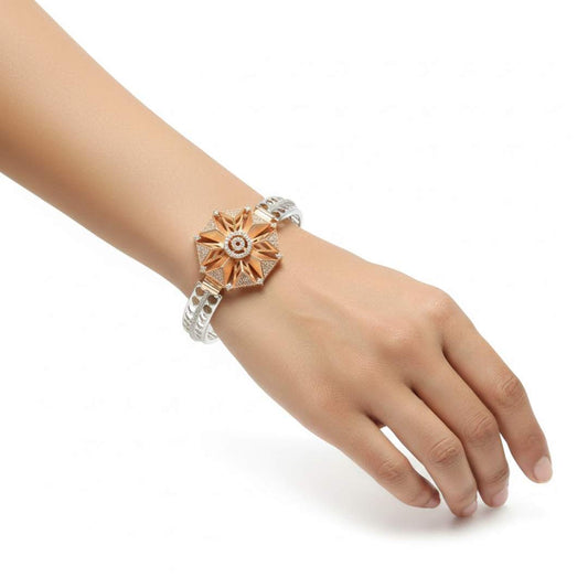 925 Silver Blossom Star Bracelet with Rose Gold & CZ for Women