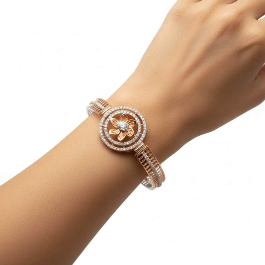 925 Silver Blossom Halo Bracelet with Gems for Women
