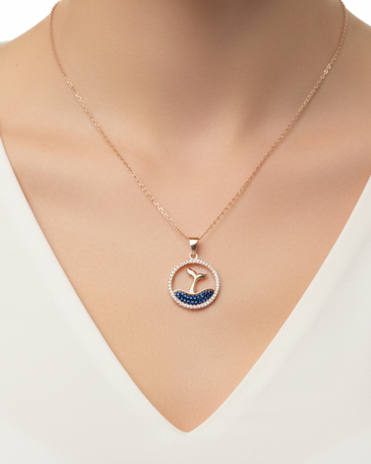 925 Sterling Silver Whale Tail Pendant Necklace for Women