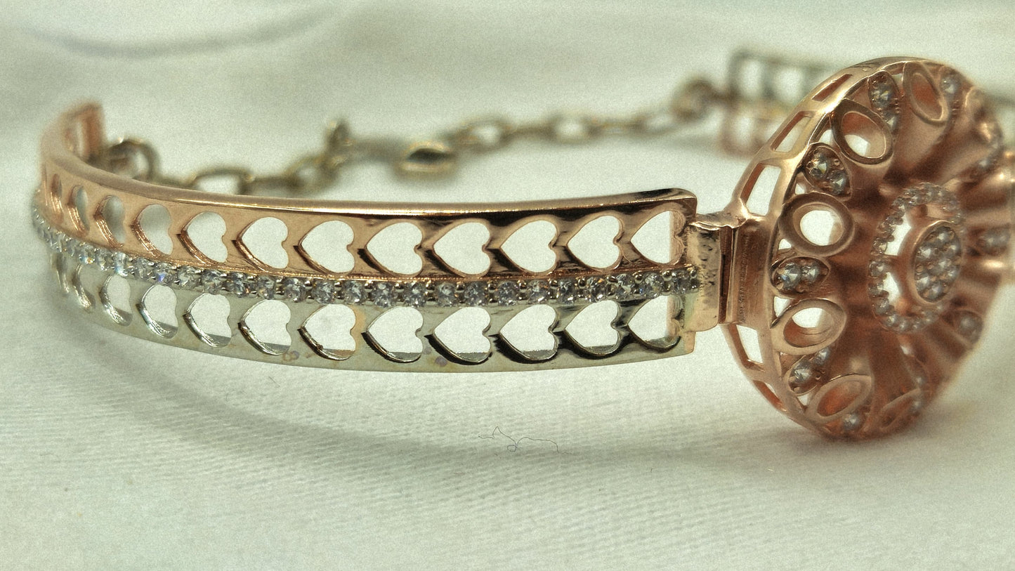 Sparkling twin heart silver bracelet