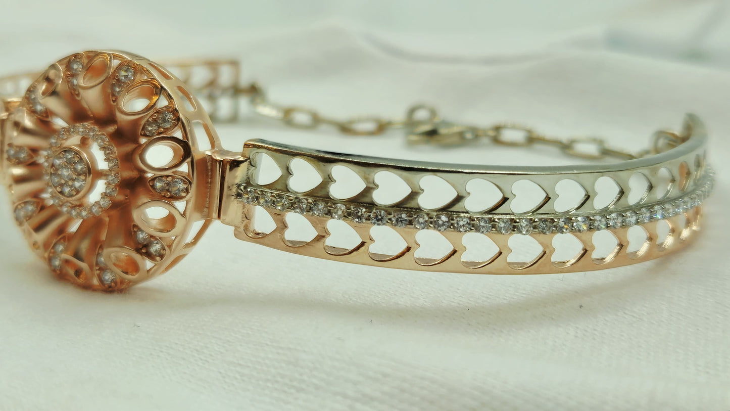 Sparkling twin heart silver bracelet