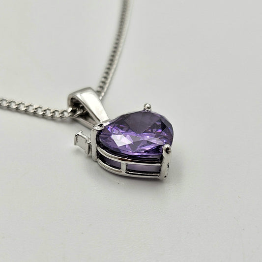 925 Sterling Silver Violet Heart Pendant Chain for Women Gift