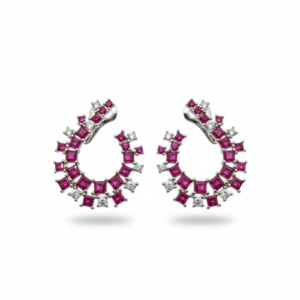 Ruby Radiance Floral Hoop Earrings