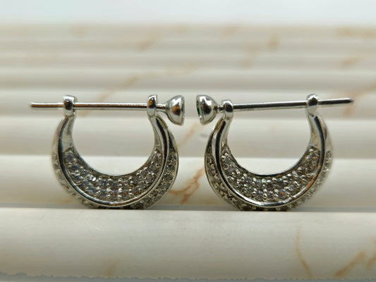 925 Sterling Silver Wide Pave Hoop Earrings Unisex