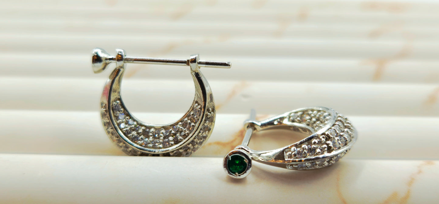 925 Sterling Silver Wide Pave Hoop Earrings Unisex