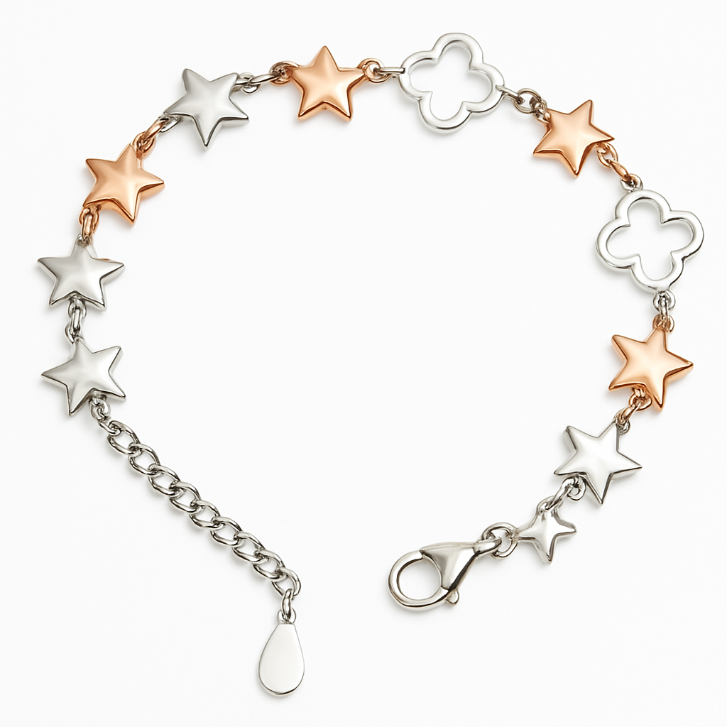 Two-Tone Star and Clover Link Bracelet