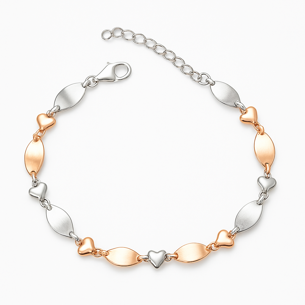 Two-Tone Heart and Oval Link Bracelet