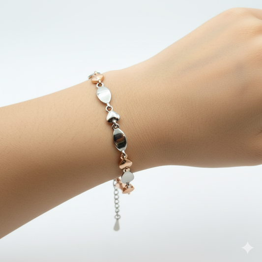 925 Sterling Silver Two-Tone Heart & Oval Link Bracelet | Gift