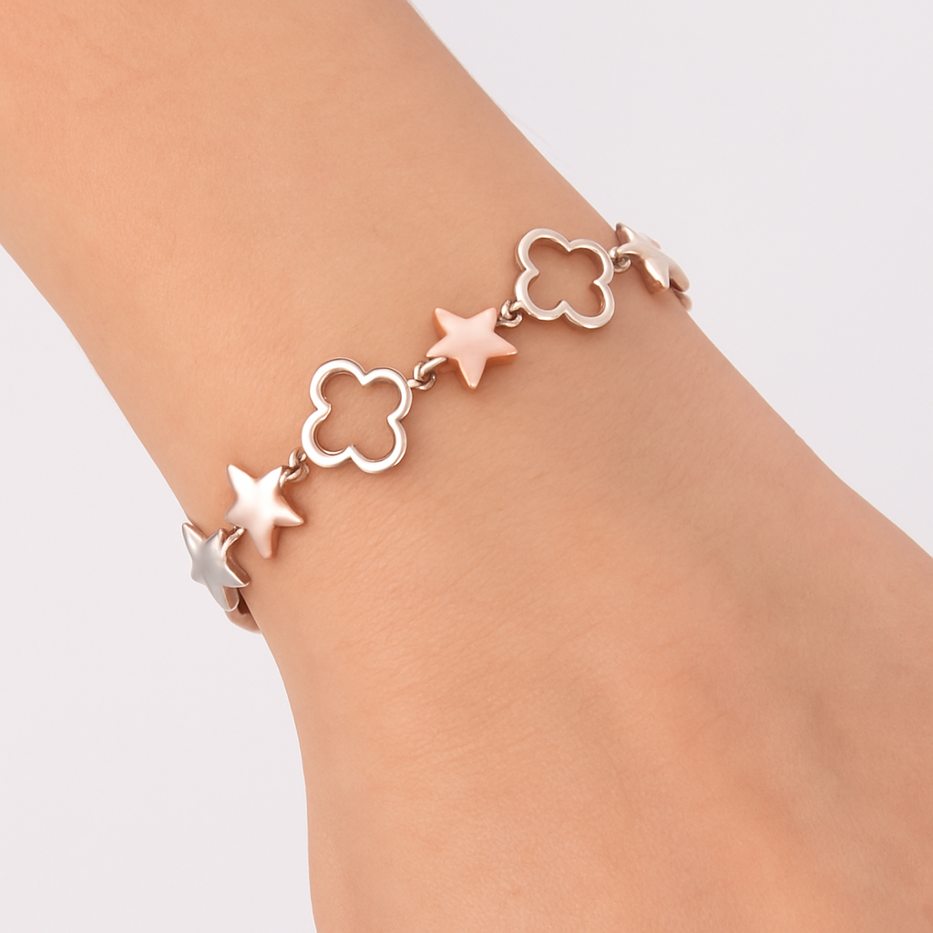 Two-Tone Star and Clover Link Bracelet