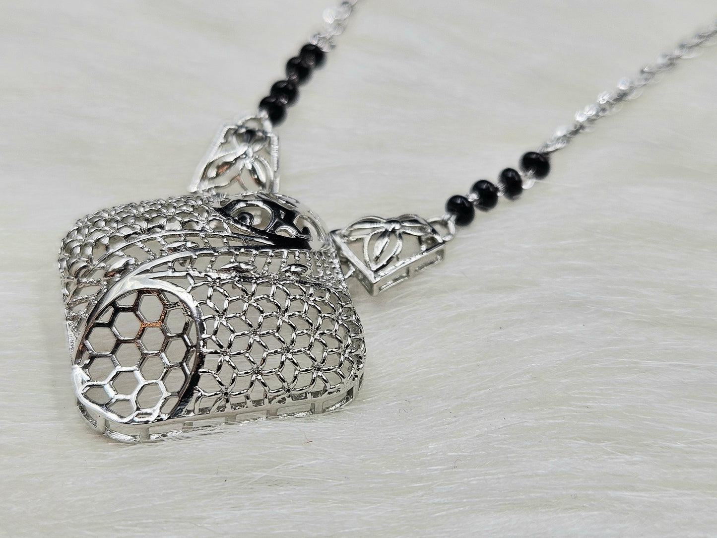 Silver-lated Mangalsutra with a Contemporary pendant