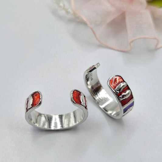 925 Sterling Silver Baby Footprint Enamel Toe Ring for Women