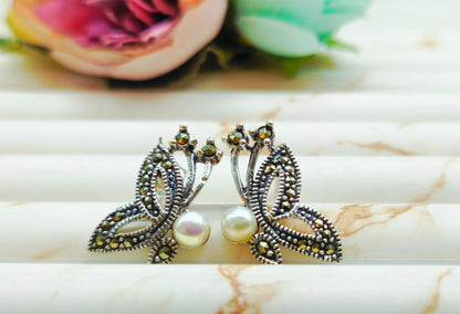 Silver Tone Crystal Butterfly Stud Earrings for Women | Gift