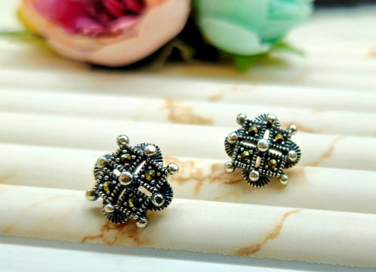 Oxidized Silver Stud Earrings