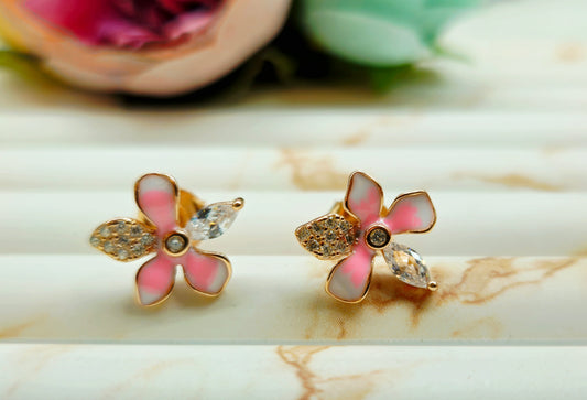 Pink Blossom Crystal Flower Stud Earrings