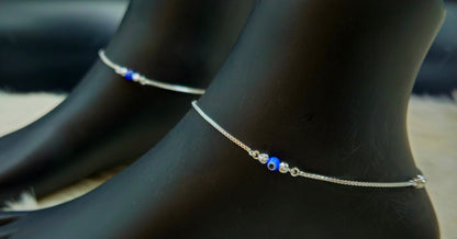 925 Sterling Silver Evil Eye Charm Anklet for Women | Protective Enamel Jewelry