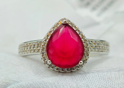 Crimson Teardrop Halo Ring