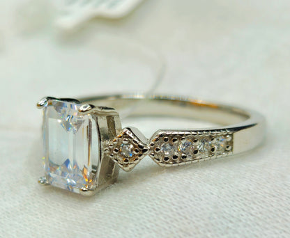 Antique-Style Square Cut Engagement Ring
