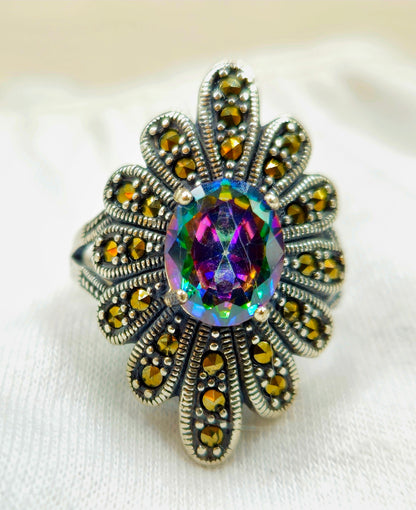 Mystic Topaz & Marcasite Peacock Ring
