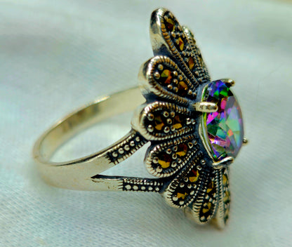 Mystic Topaz & Marcasite Peacock Ring