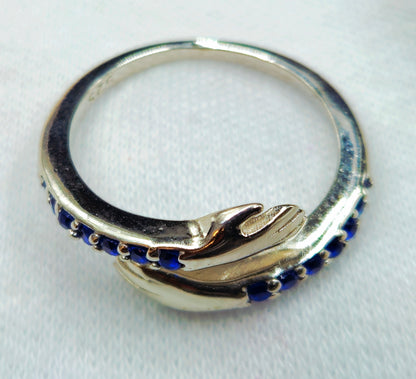 Blue Gemstone Hugging Hands Ring