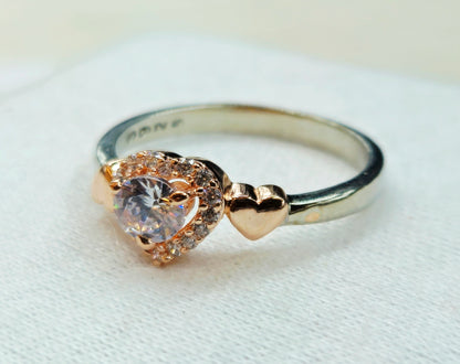 Sterling silver heart-shaped Ring with a two-tone design