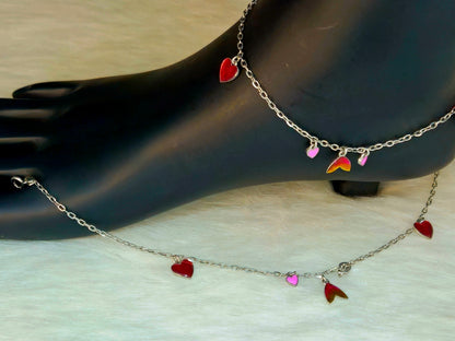 925 Sterling Silver Mermaid Tail & Heart Charm Anklet for Women | Colorful Enamel Jewelry