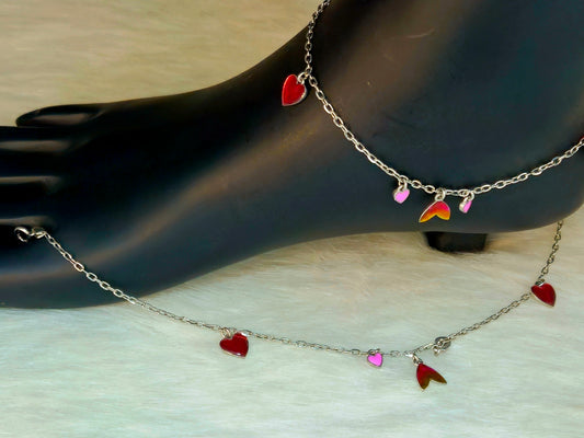 Silver-Toned Mermaid Tail and Heart Charm Anklet