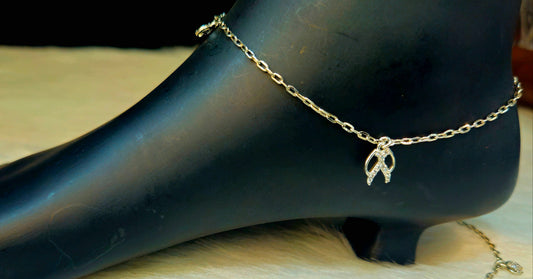 Silver-Toned Sparkling Ribbon Charm Anklet
