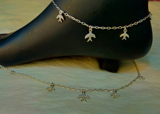 Silver Sparkling Bird Charm Anklet