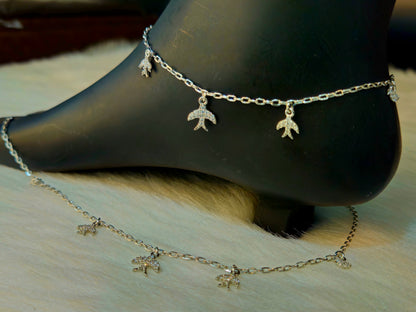 925 Sterling Silver Sparkling Bird Charm Anklet for Women | Elegant Jewelry