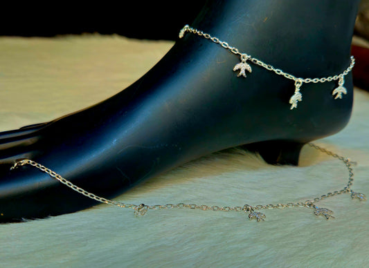 Silver Sparkling Bird Charm Anklet