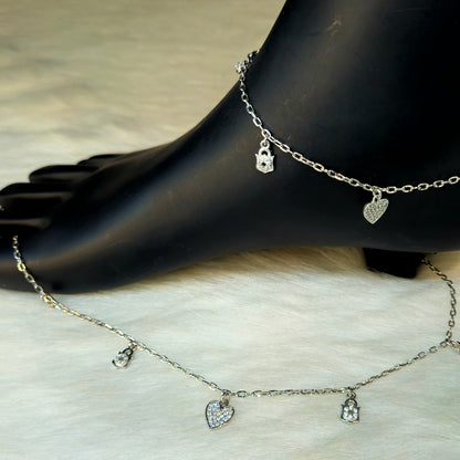925 Sterling Silver Heart Charms Anklet for Women | Colorful Enamel Hearts | Daily Wear & Gift Jewelry