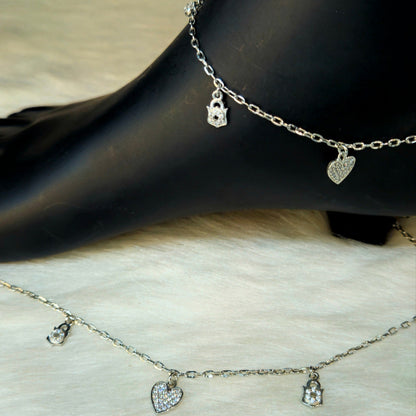 925 Sterling Silver Heart Charms Anklet for Women | Colorful Enamel Hearts | Daily Wear & Gift Jewelry