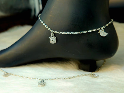 925 Sterling Silver Handbag & Bird Charm Anklet for Women | Sparkling Jewelry