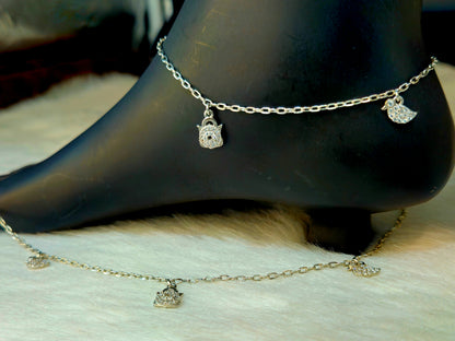 925 Sterling Silver Handbag & Bird Charm Anklet for Women | Sparkling Jewelry