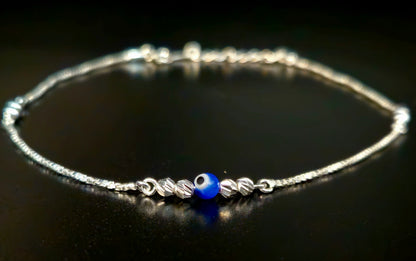 925 Sterling Silver Evil Eye Charm Anklet for Women | Protective Enamel Jewelry
