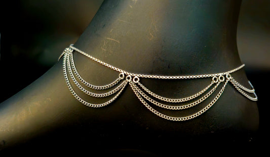 Silver-Toned Layered Draped Chain Anklet