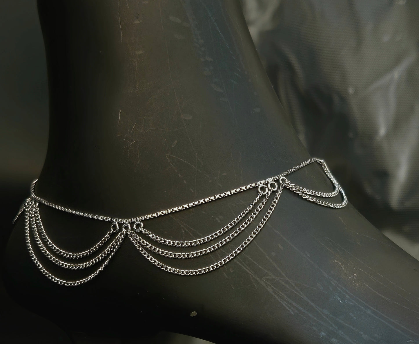 Silver-Toned Layered Draped Chain Anklet