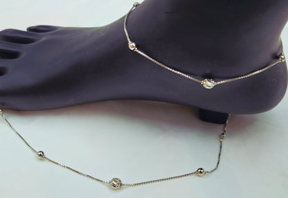 925 Sterling Silver Beaded Ball Chain Anklet for Women | Enamel Charm Jewelry