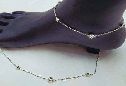 Silver Beaded Ball Chain Anklet
