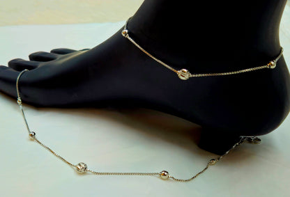 925 Sterling Silver Beaded Ball Chain Anklet for Women | Enamel Charm Jewelry