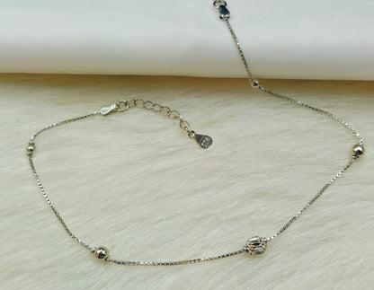 925 Sterling Silver Beaded Ball Chain Anklet for Women | Enamel Charm Jewelry