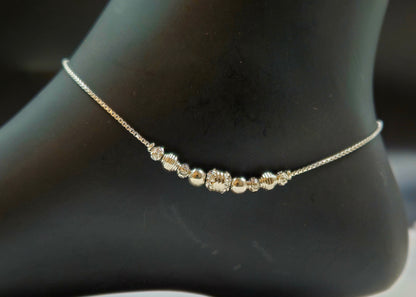 925 Sterling Silver Textured Bead Anklet for Women | Modern Daily Wear Jewelry