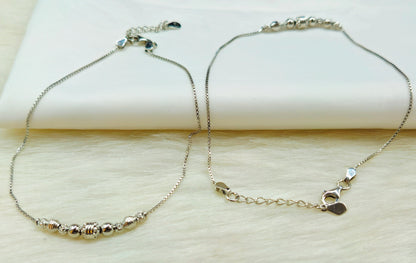 925 Sterling Silver Textured Bead Anklet for Women | Modern Daily Wear Jewelry